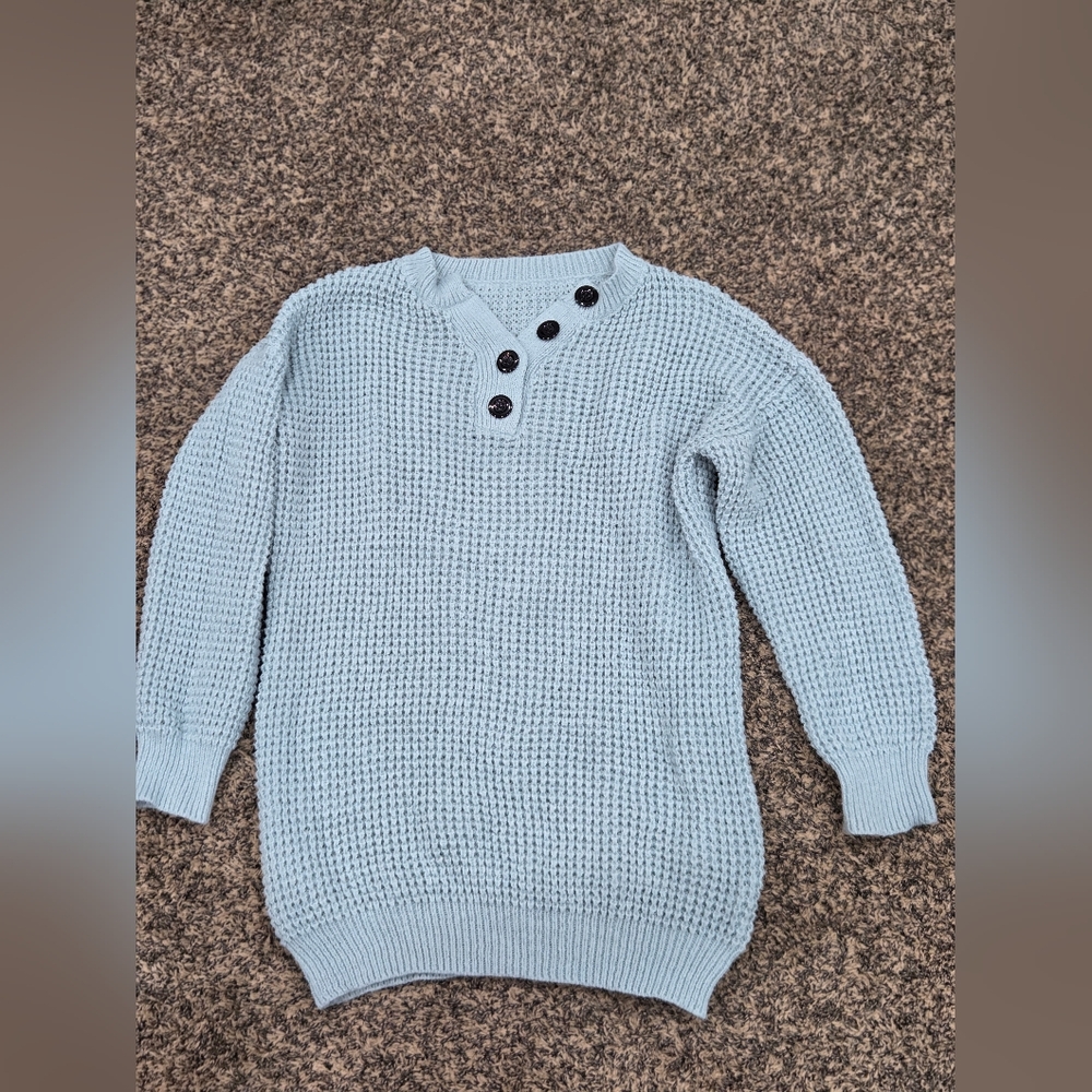 Light Blue Button-Up Women Sweater